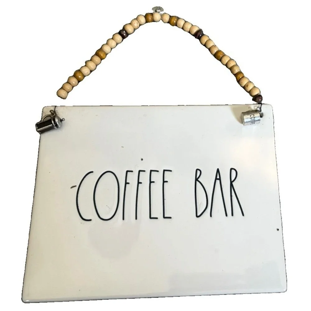 Rae Dunn Coffee Bar Wall Sign Beaded Hanger Farmhouse Kitchen Decor Magenta